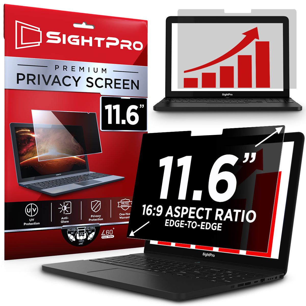 SightPro 11.6 Inch 16:9 Edge-to-Edge Privacy Screen Filter for Laptops