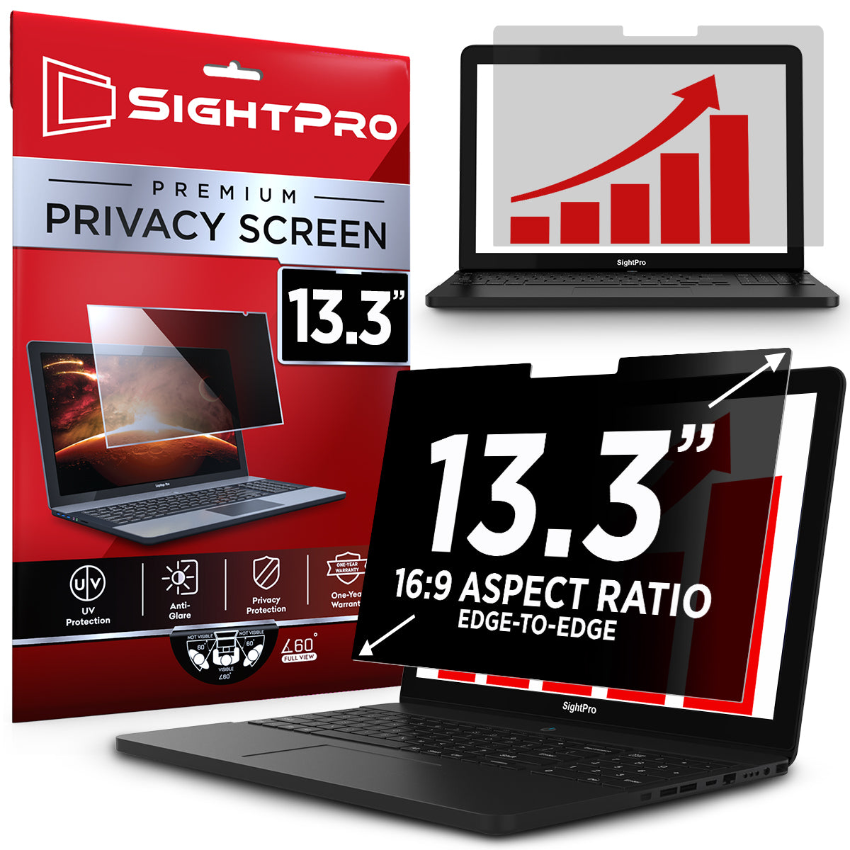 SightPro 13.3 Inch 16:9 Edge-to-Edge Privacy Screen Filter for Laptops