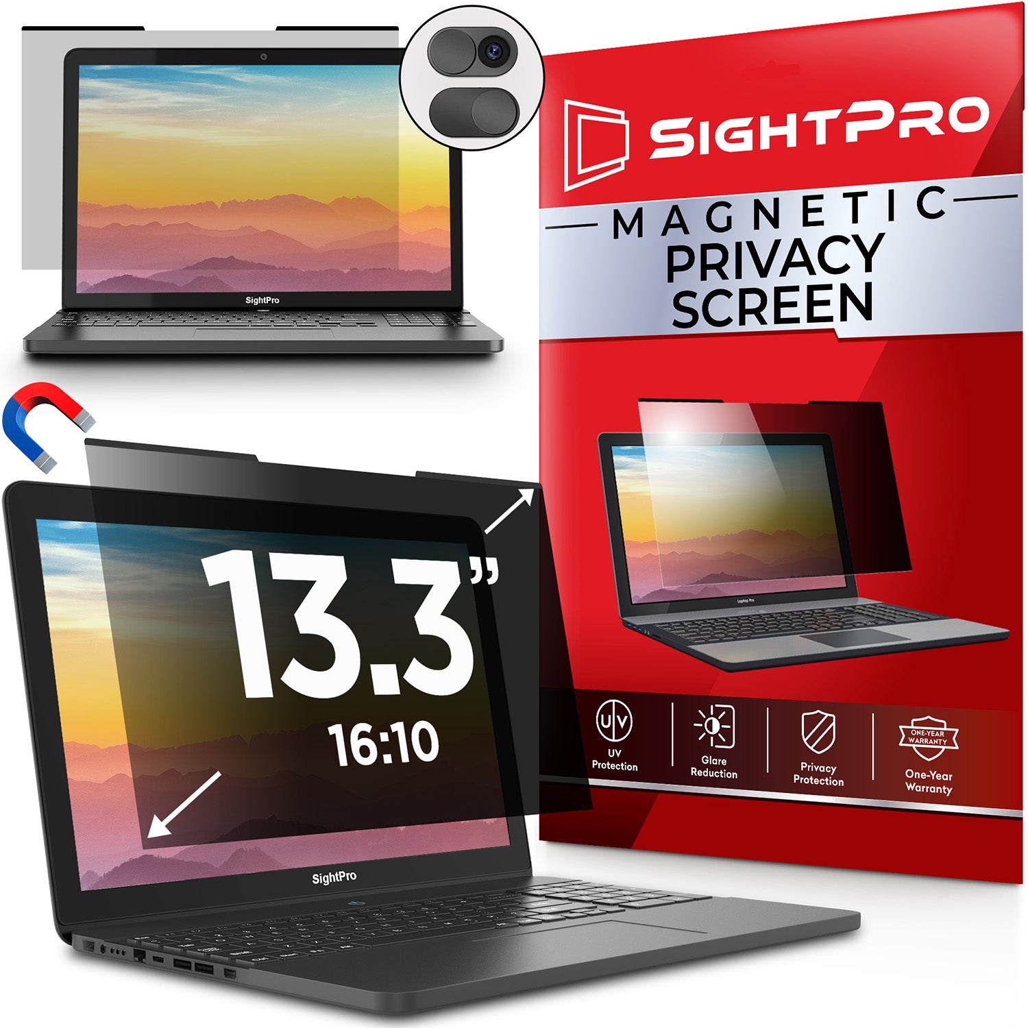 SightPro Magnetic 13.3 Inch 16:10 Privacy Screen Filter for Laptops